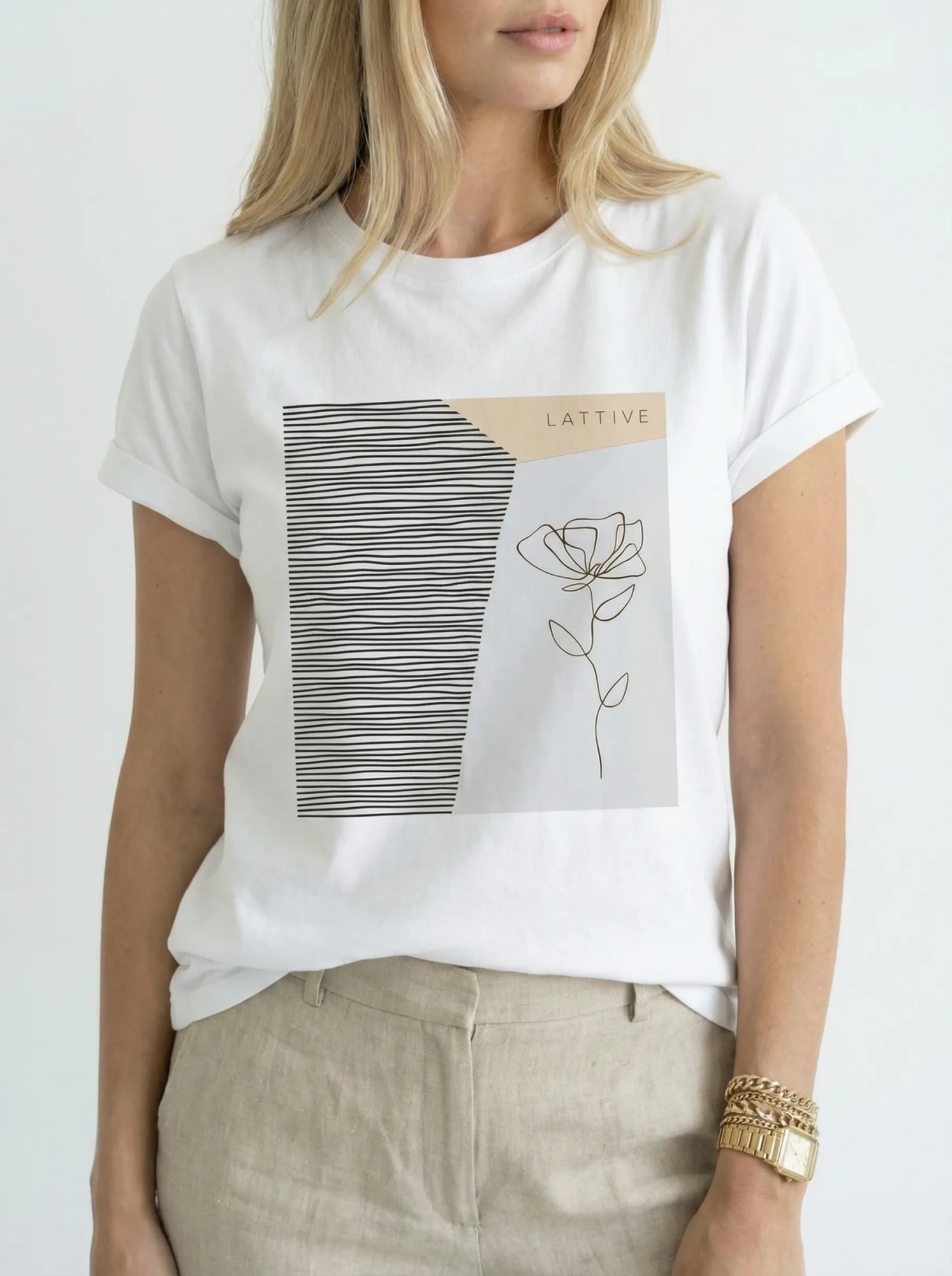 Футболка женская базовая LIME, print LATTIVE flower, р. 44-S